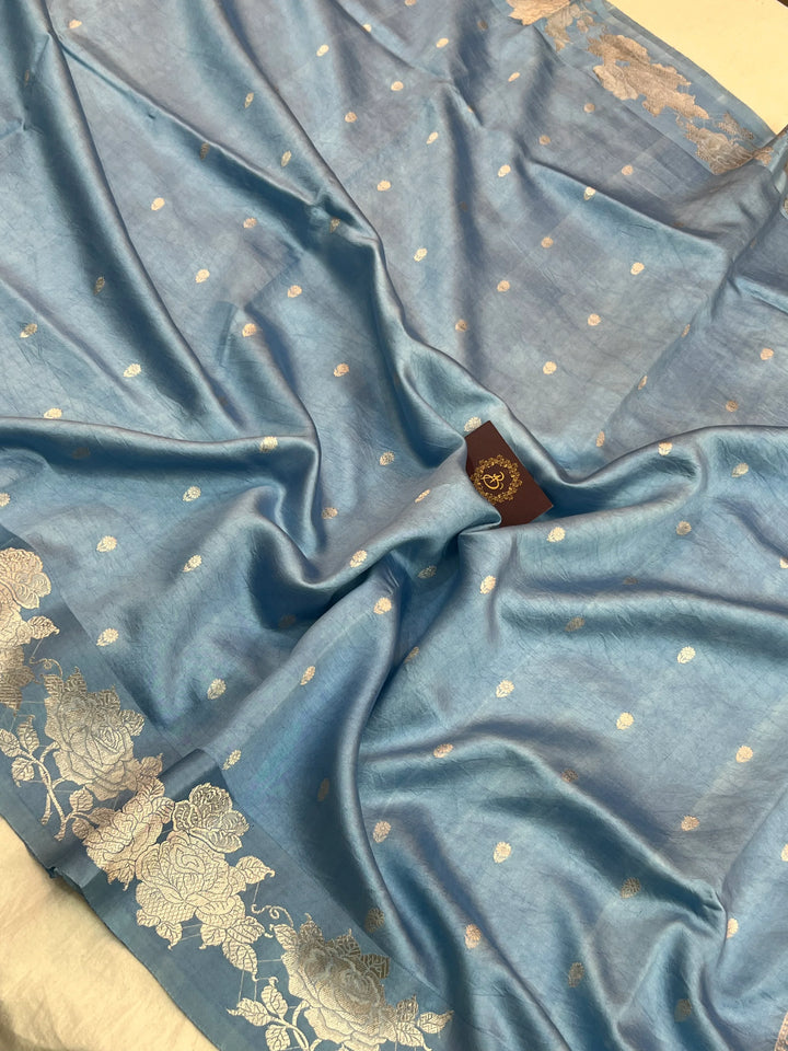 Blue Pure Silk Handloom Banarasi Saree with Kadhwa Motifs