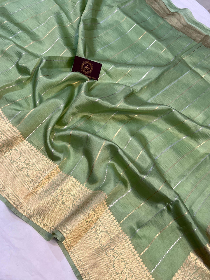 Pista Green Pure Banarasi Handloom Silk Saree - Aura Benaras