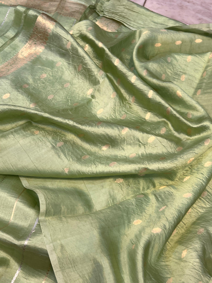 Pista Green Pure Banarasi Handloom Silk Saree - Aura Benaras