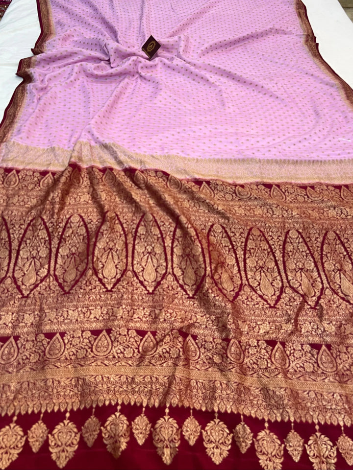 Pastel Lavender Pure Crepe Silk Handloom Banarasi Saree