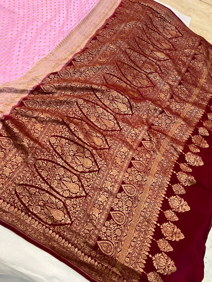 Pastel Lavender Pure Crepe Silk Handloom Banarasi Saree