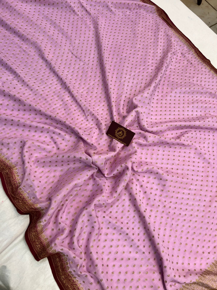 Pastel Lavender Pure Crepe Silk Handloom Banarasi Saree