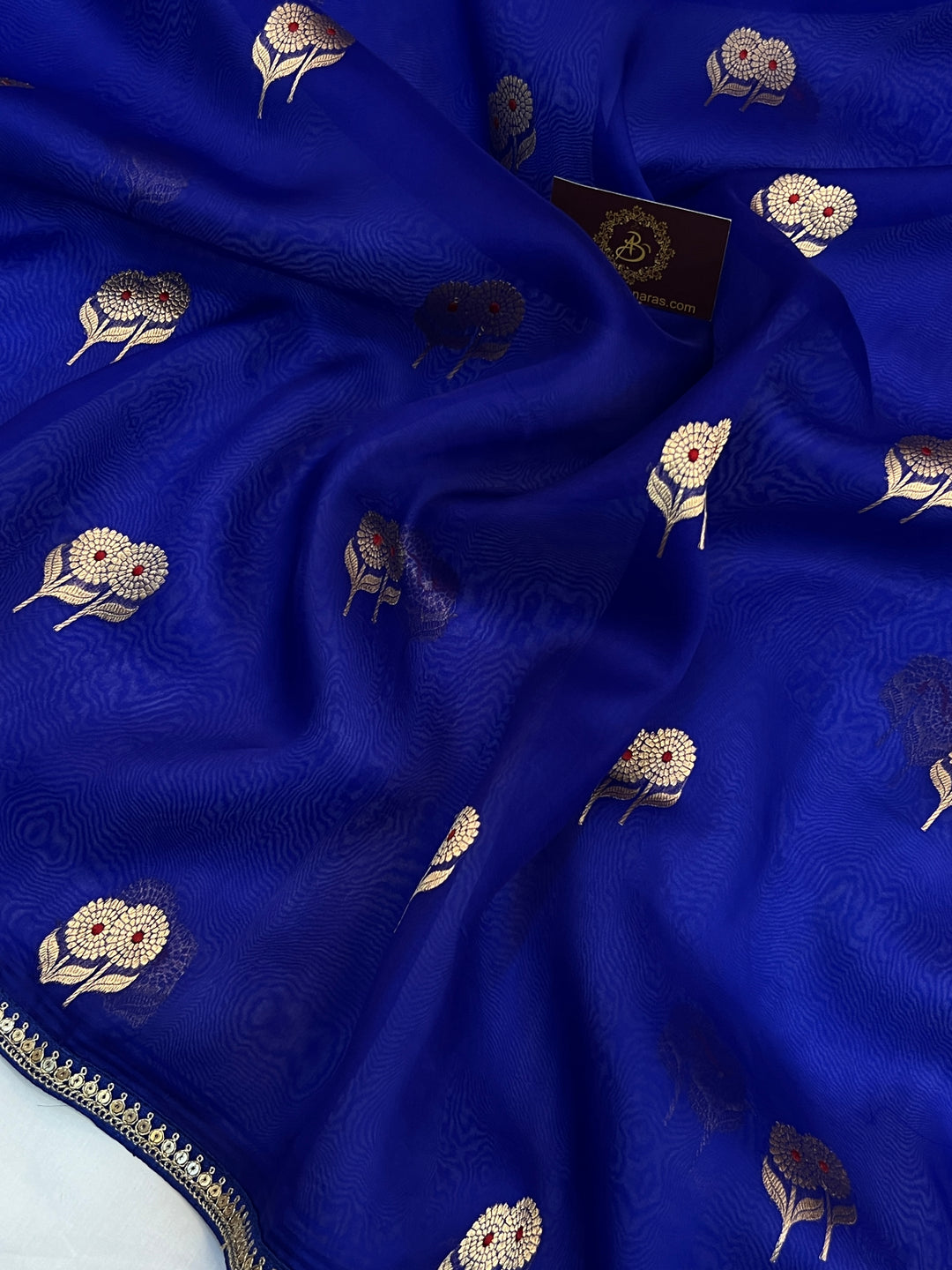 Royal Blue Pure Kora Silk Handloom Banarasi Saree