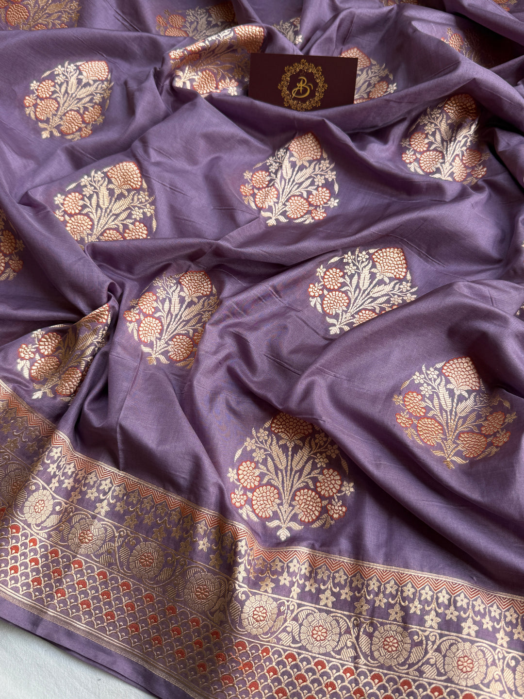 Lavender Pure Katan silk Handloom Banarasi Saree