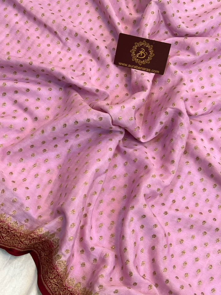 Pastel Lavender Pure Crepe Silk Handloom Banarasi Saree