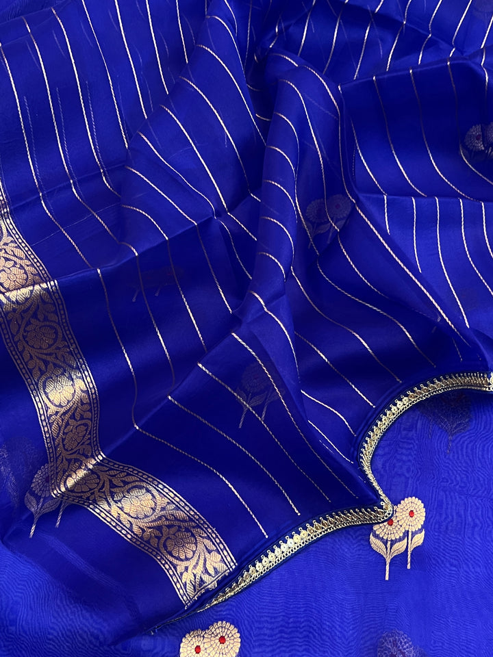 Royal Blue Pure Kora Silk Handloom Banarasi Saree