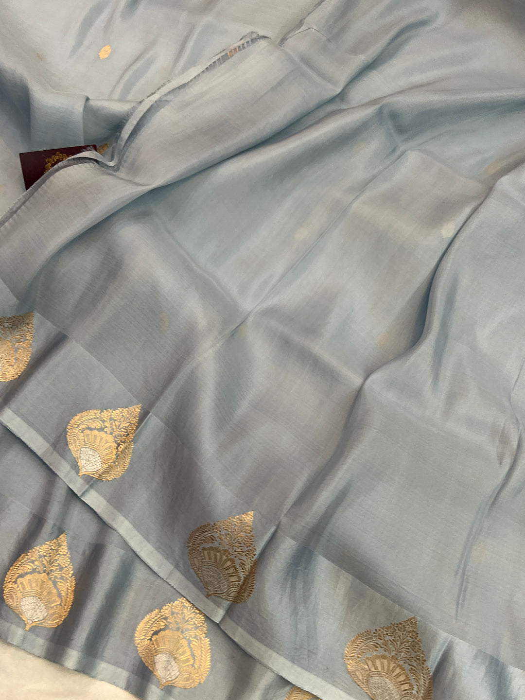 Pastel Sky Blue Pure Katan Organza Silk Handloom Banarasi Saree
