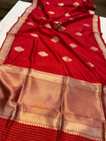 Red Pure Banarasi Handloom Silk Saree - Aura Benaras