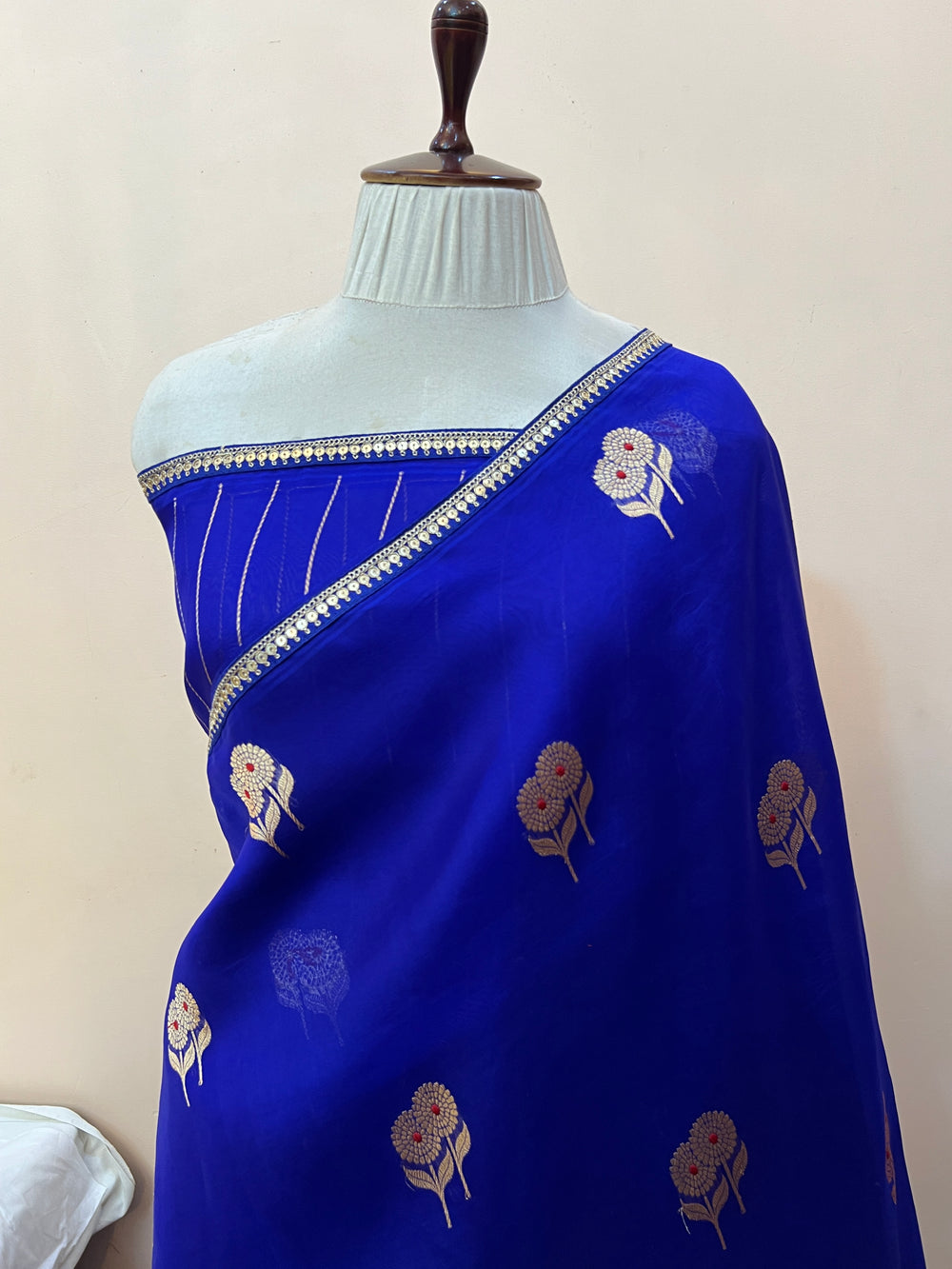 Royal Blue Pure Kora Silk Handloom Banarasi Saree