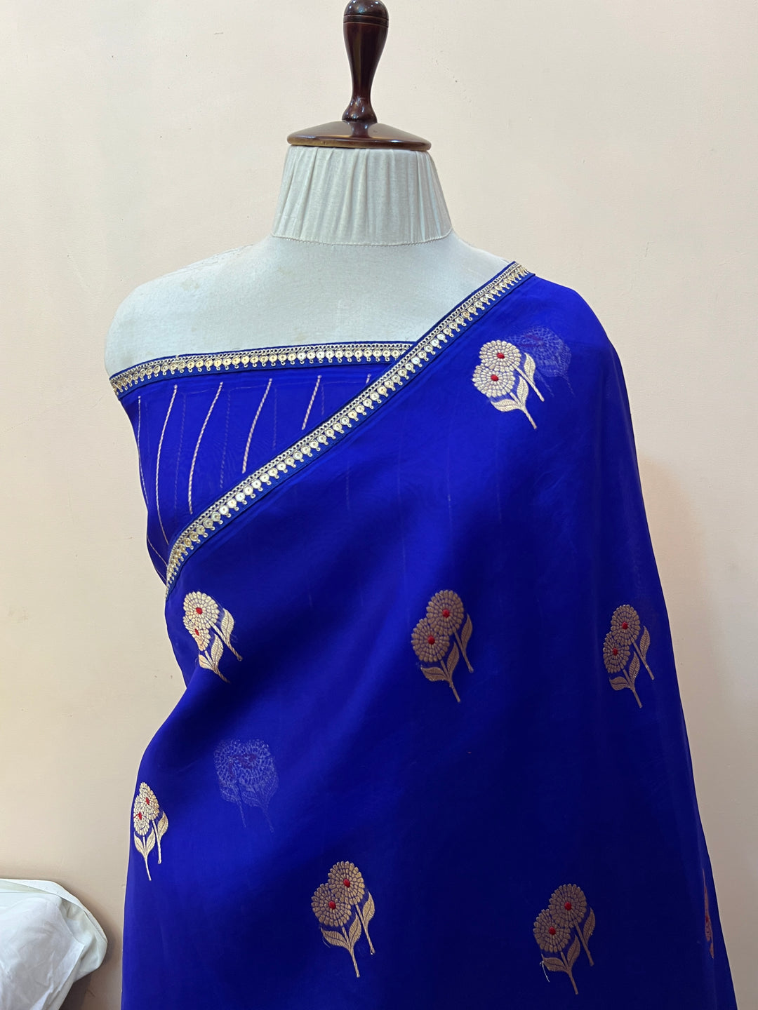 Royal Blue Pure Kora Silk Handloom Banarasi Saree