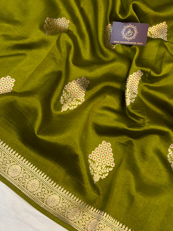 Mehendi Green Pure Banarasi Handloom Silk Saree - Aura Benaras