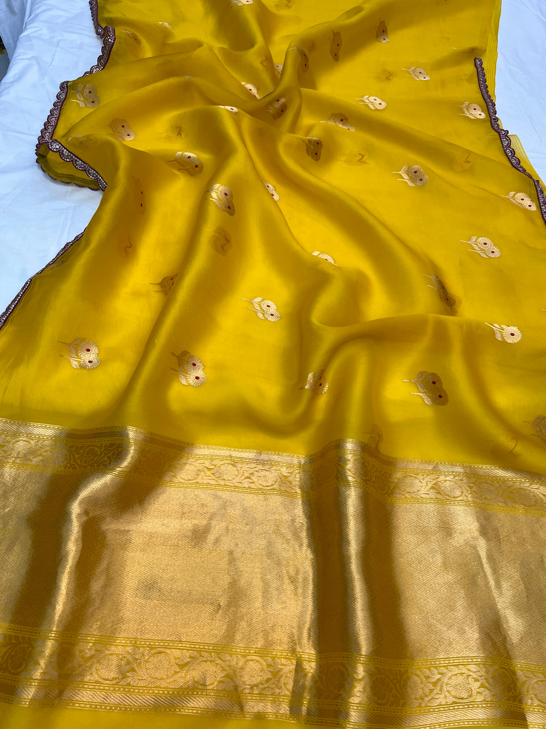 Yellow Pure Kora Silk Handloom Banarasi Saree