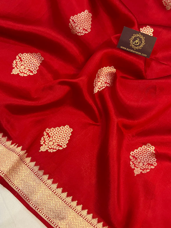 Red Pure Banarasi Handloom Silk Saree - Aura Benaras