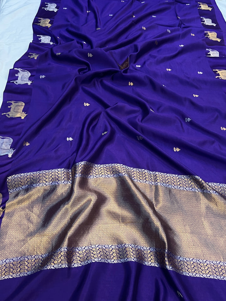 Purple Pure Katan Silk Banarasi Handloom Saree