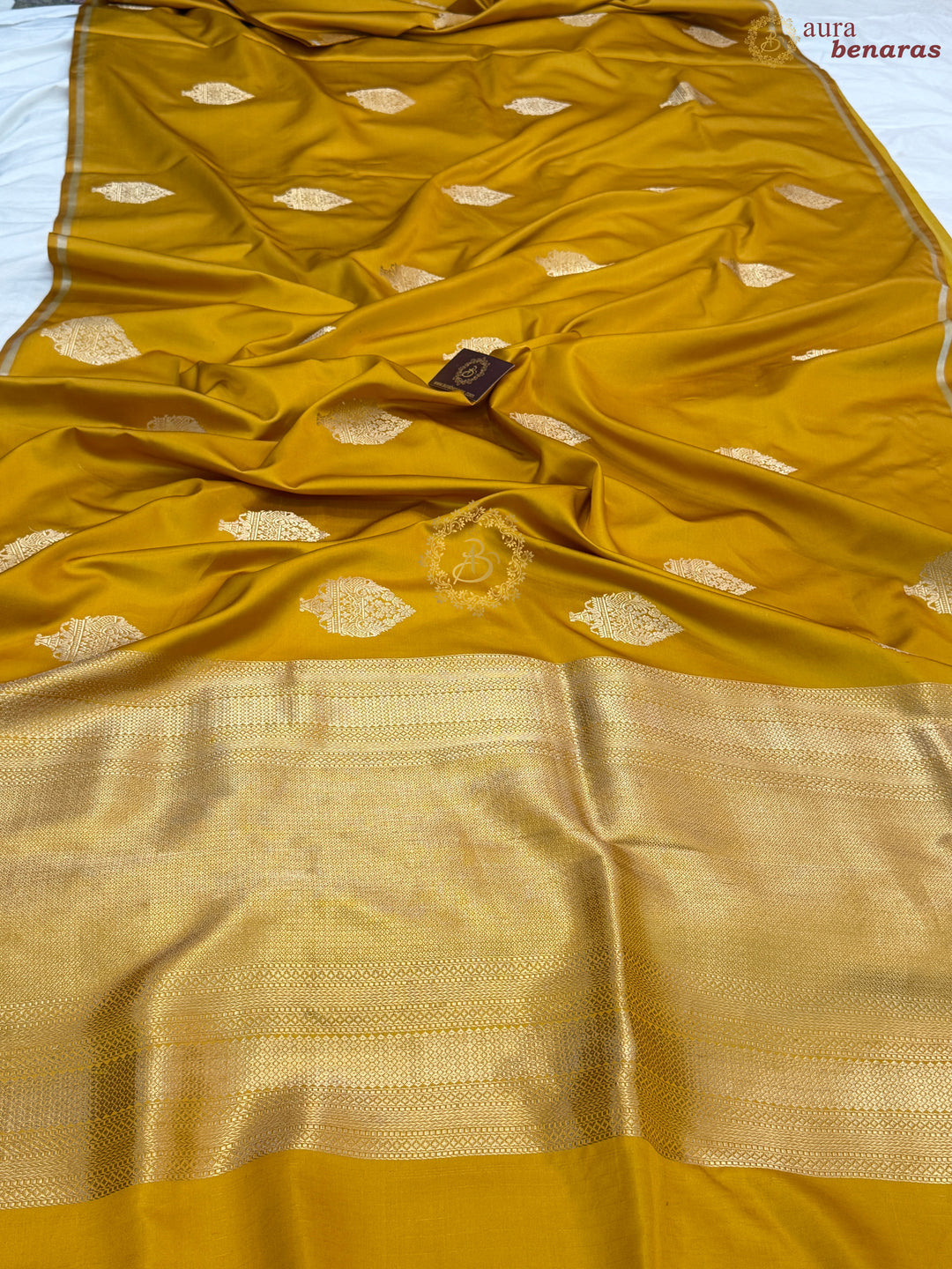 Mustard Yellow Pure Banarasi Handloom Mashru Silk Saree