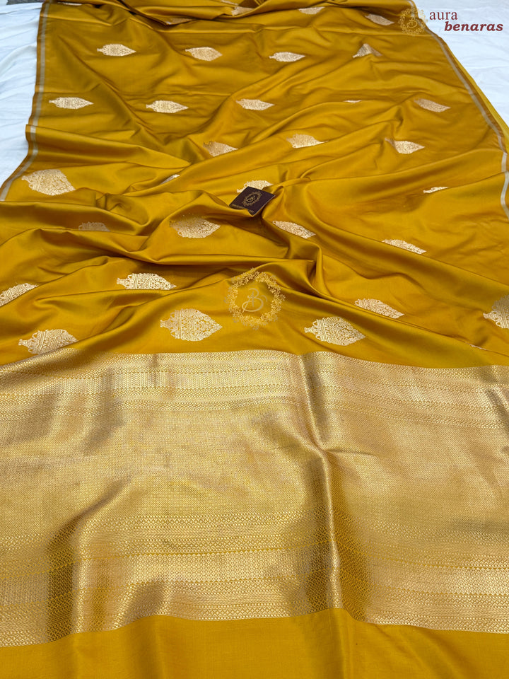 Mustard Yellow Pure Banarasi Handloom Mashru Silk Saree