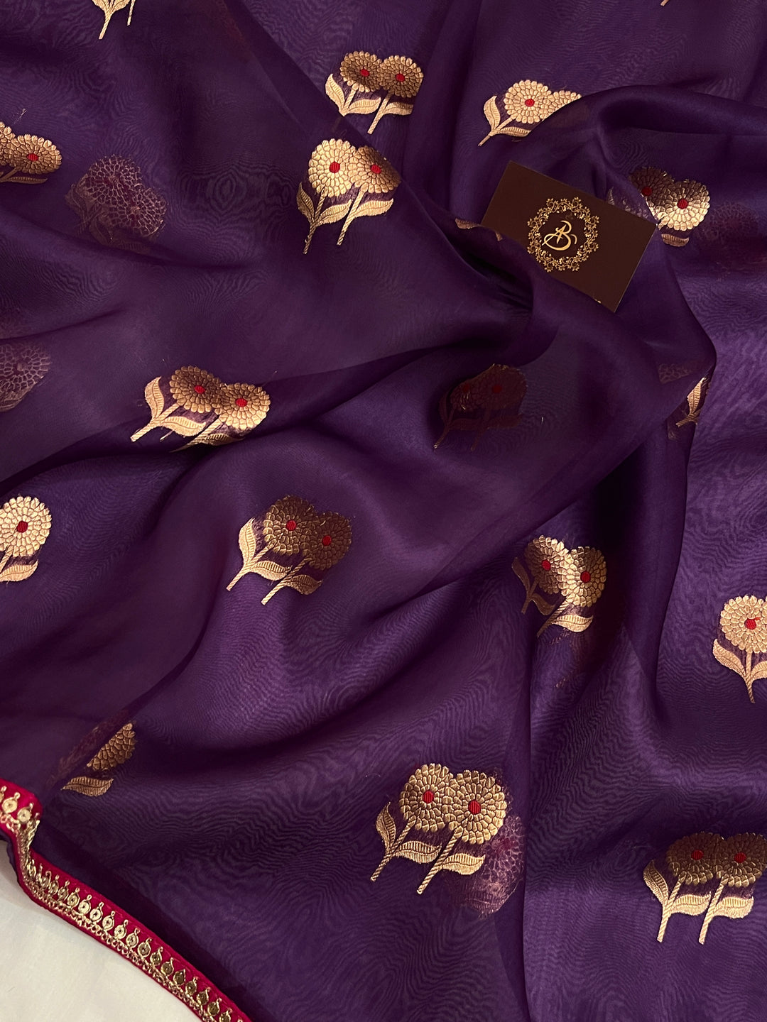 Purple Pure Kora Silk Handloom Banarasi Saree