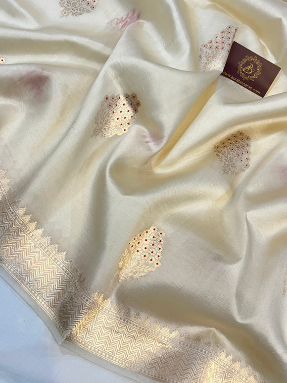 Cream Pure Banarasi Handloom Silk Saree