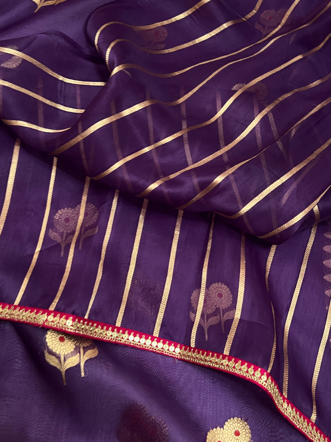 Purple Pure Kora Silk Handloom Banarasi Saree