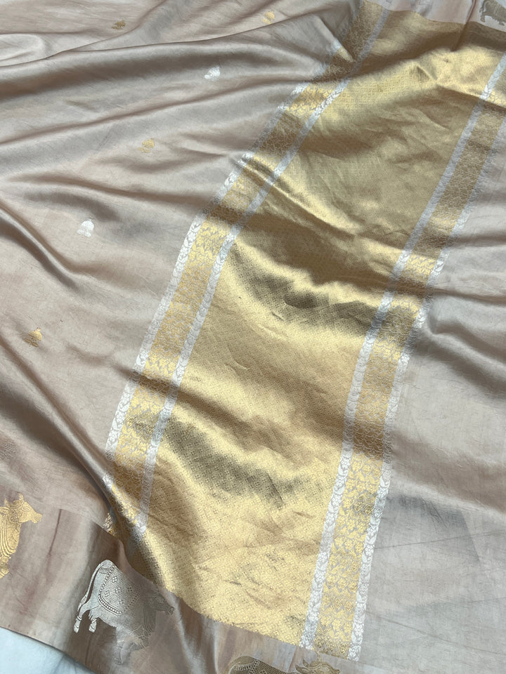 Light Beige Pure Katan Silk Banarasi Handloom Saree