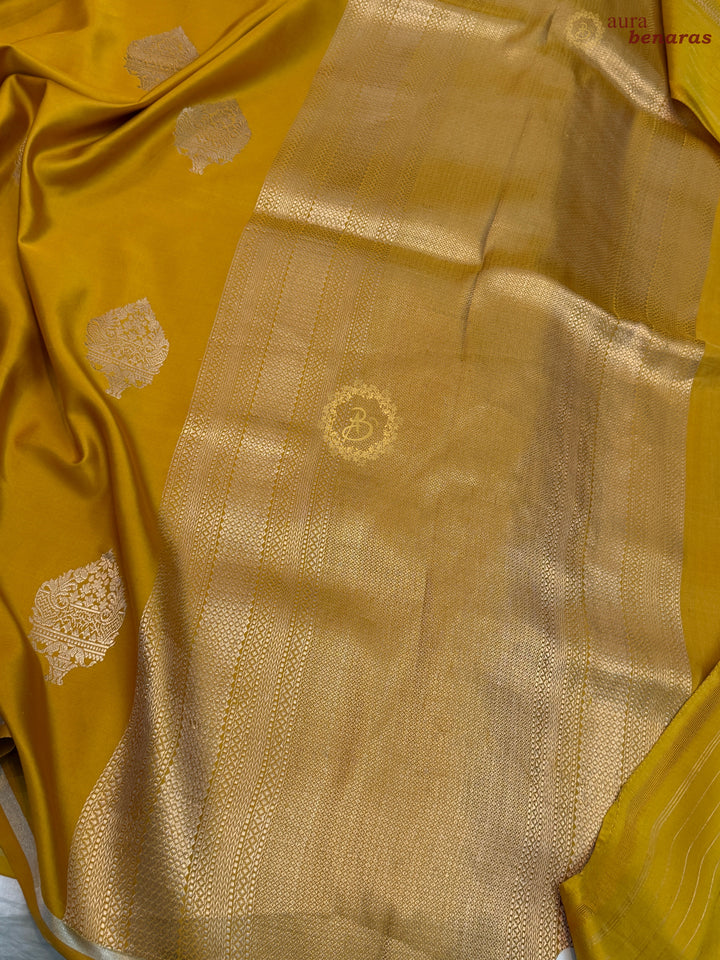 Mustard Yellow Pure Banarasi Handloom Mashru Silk Saree