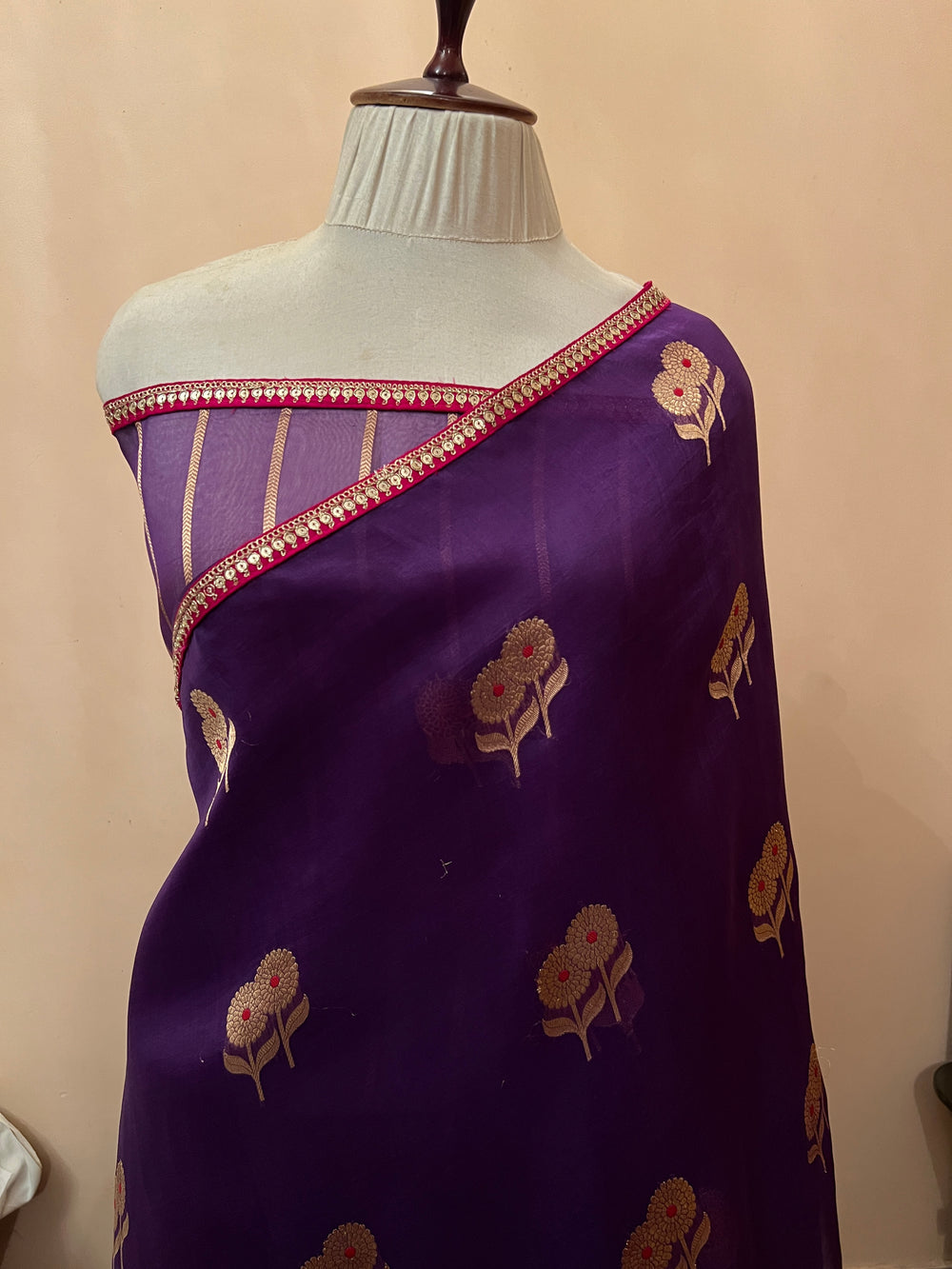 Purple Pure Kora Silk Handloom Banarasi Saree