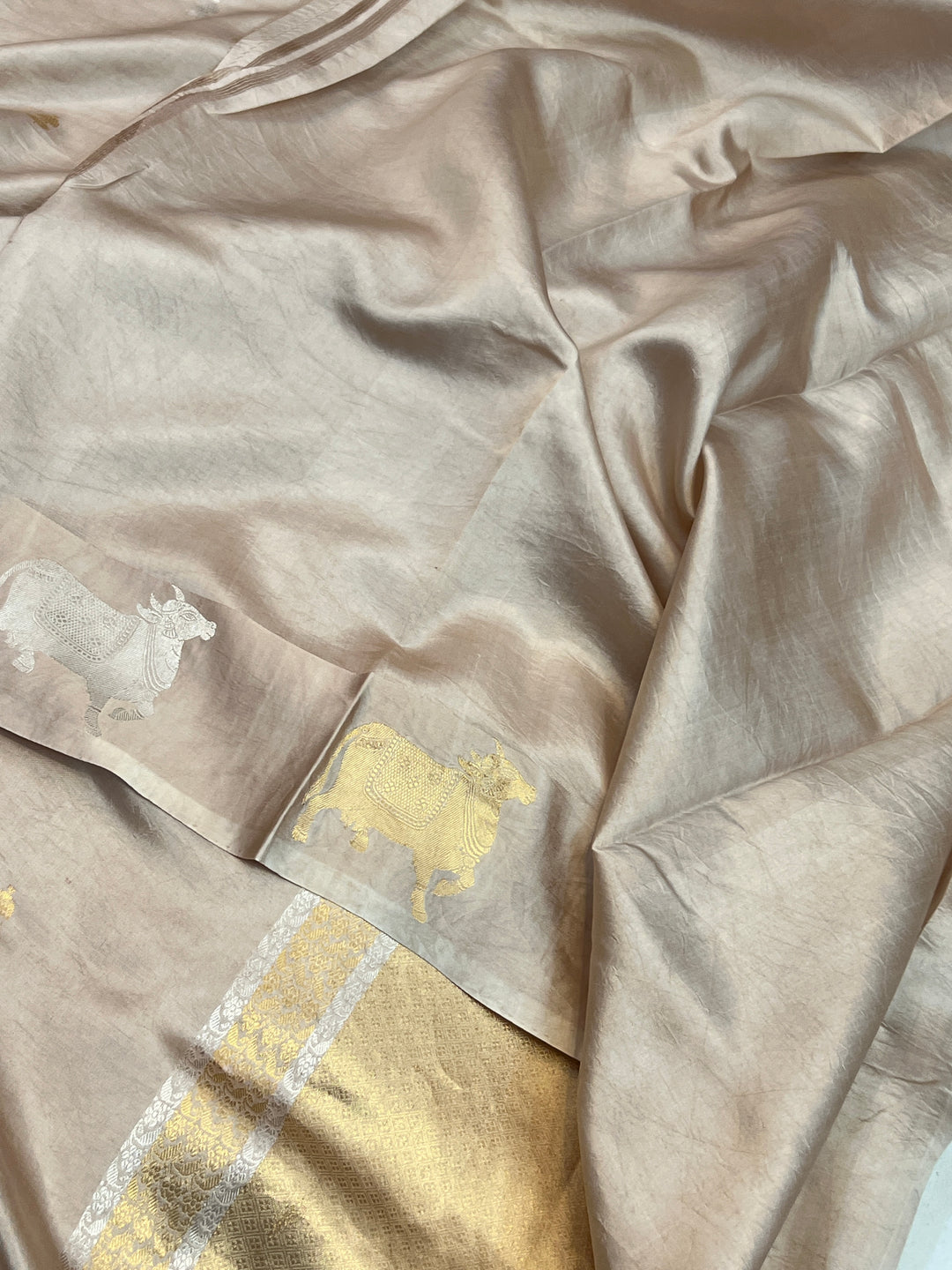 Light Beige Pure Katan Silk Banarasi Handloom Saree