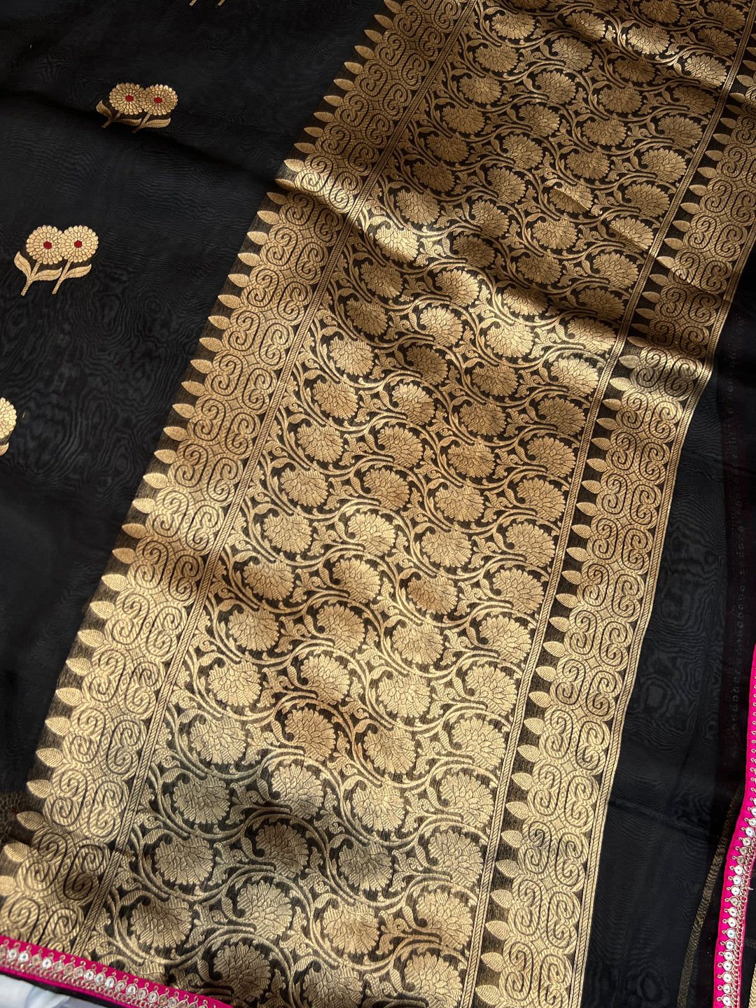 Black Pure Kora Silk Handloom Banarasi Saree