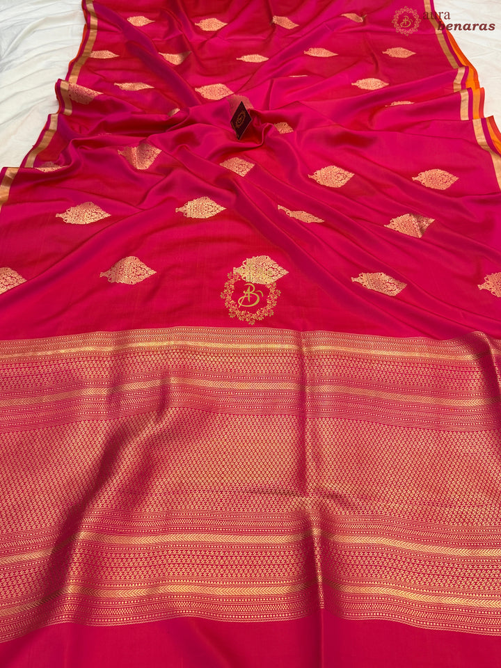Orangesh Pink Pure Banarasi Handloom Mashru Silk Saree