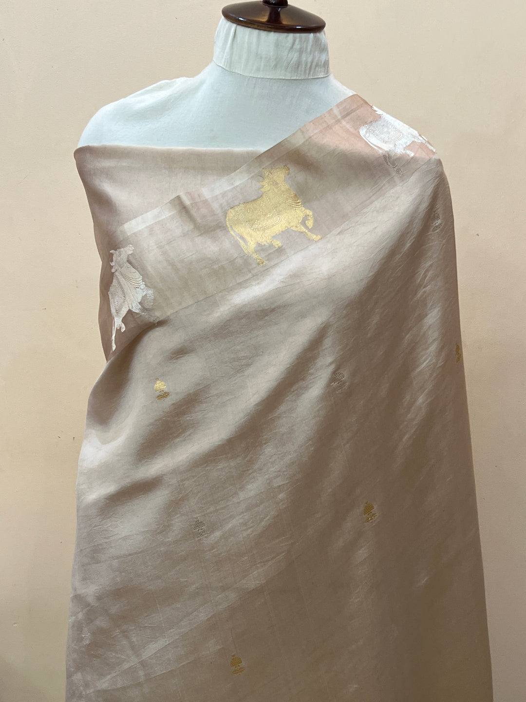 Light Beige Pure Katan Silk Banarasi Handloom Saree