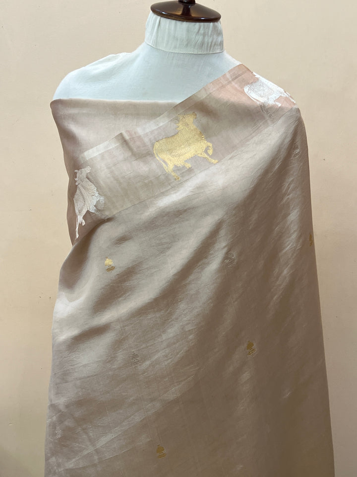 Light Beige Pure Katan Silk Banarasi Handloom Saree