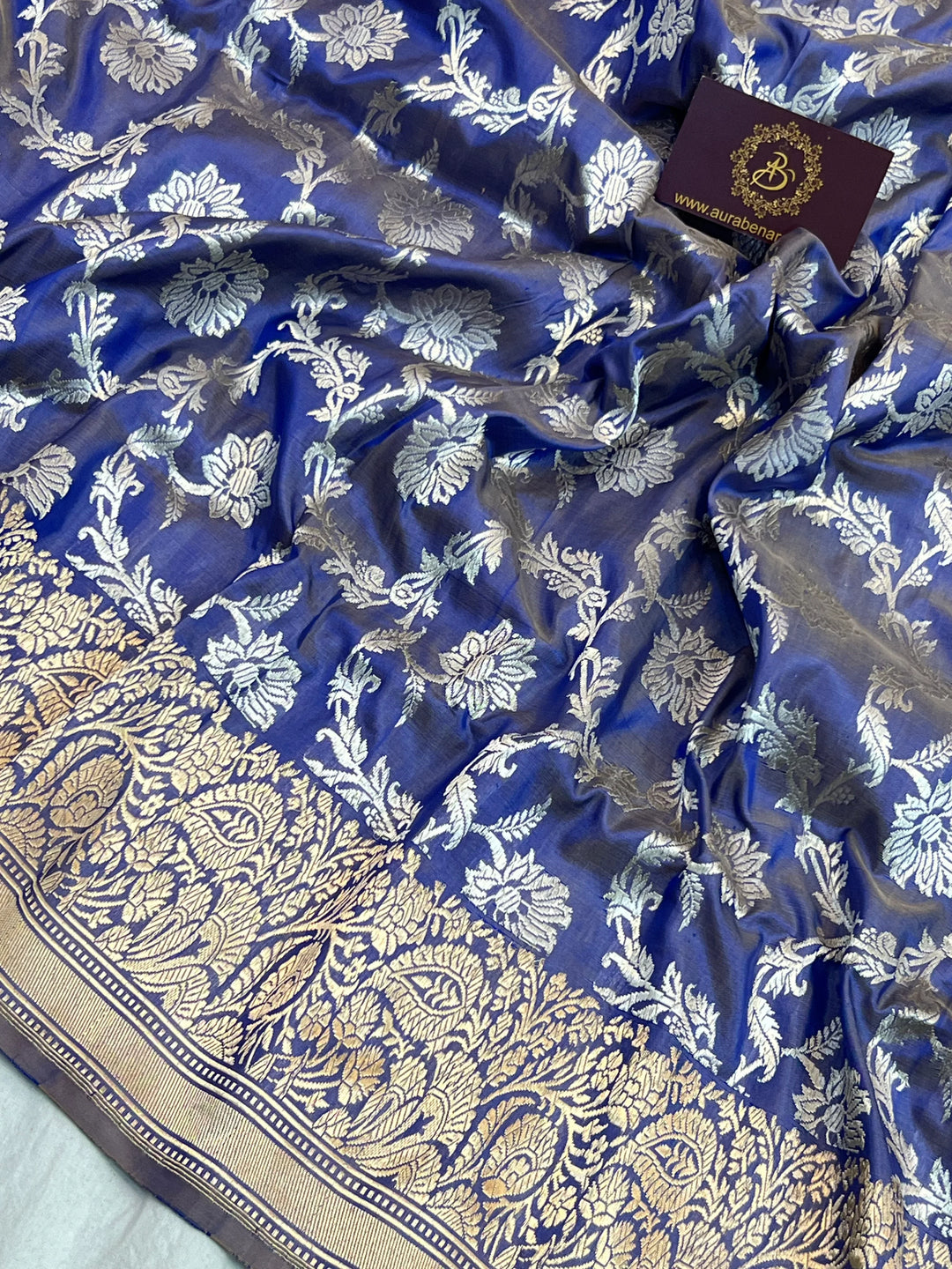 Blue Pure Katan Silk Banarasi Saree with Kadhwa Jaal Floral Design