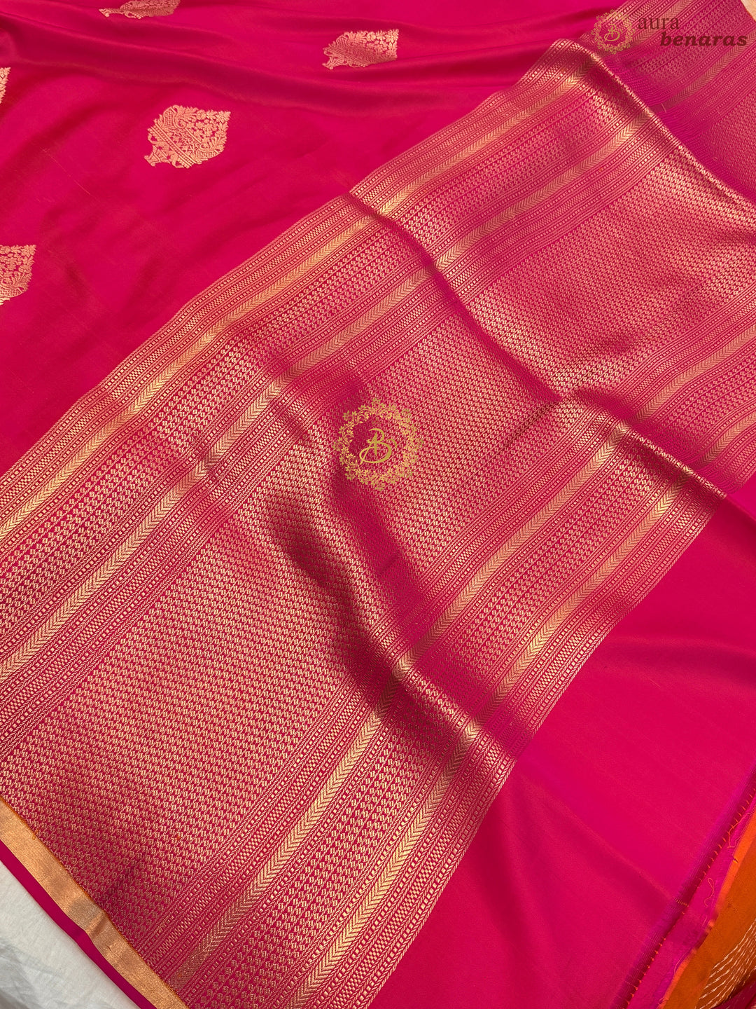 Orangesh Pink Pure Banarasi Handloom Mashru Silk Saree