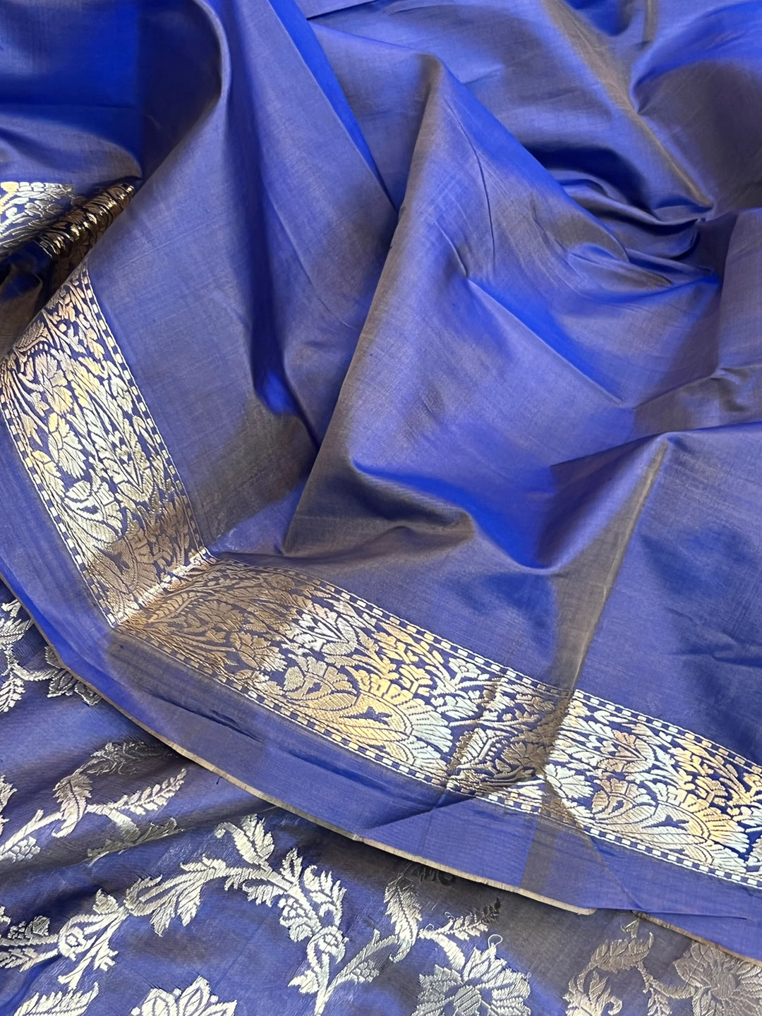 Blue Pure Katan Silk Banarasi Saree with Kadhwa Jaal Floral Design