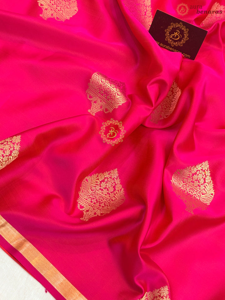 Orangesh Pink Pure Banarasi Handloom Mashru Silk Saree