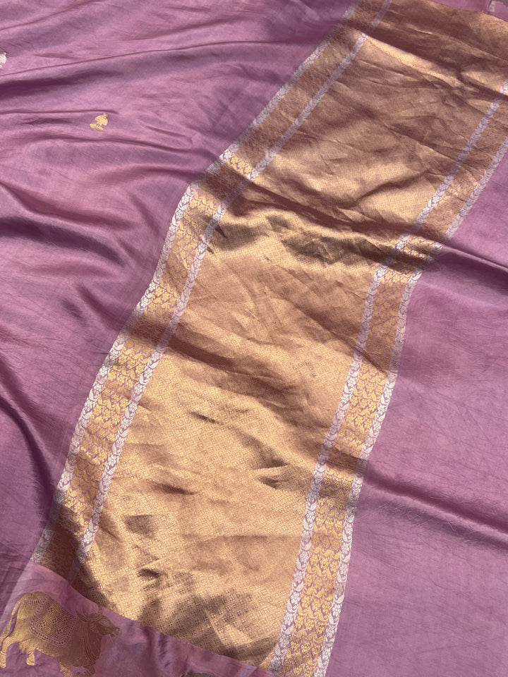 Pastel Lavender Pure Katan Silk Banarasi Handloom Saree