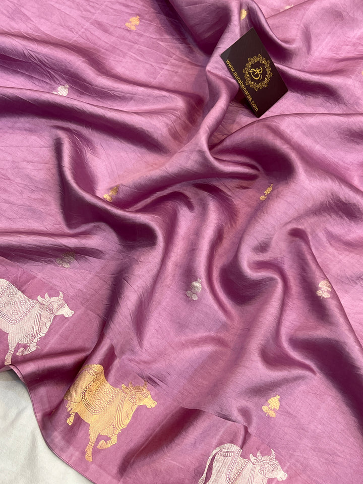 Pastel Lavender Pure Katan Silk Banarasi Handloom Saree