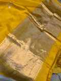 Yellow Pure Banarasi Handloom Silk Saree - Aura Benaras