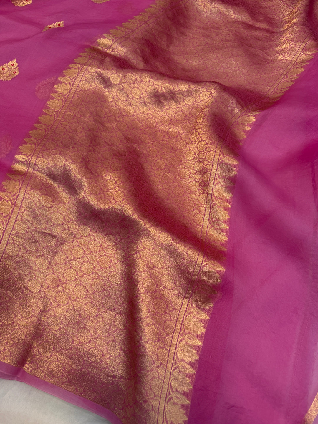 Pink Lavender Pure Kora Silk Handloom Banarasi Saree