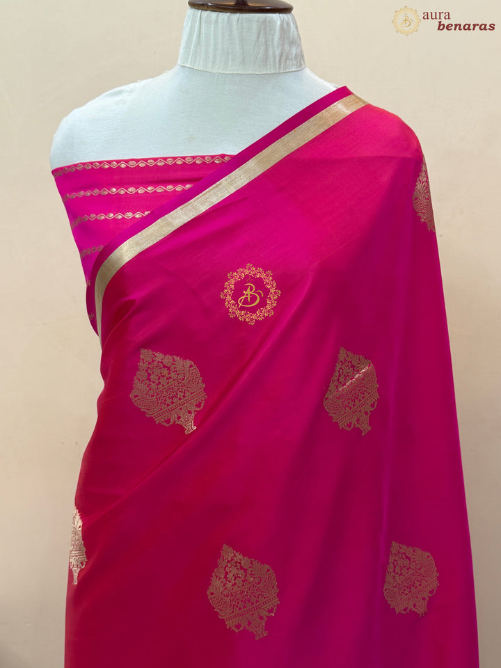 Orangesh Pink Pure Banarasi Handloom Mashru Silk Saree