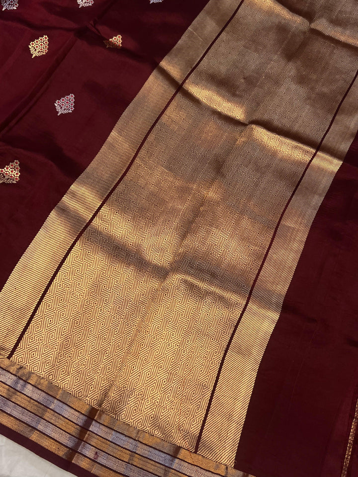 Maroon Pure Banarasi Handloom Silk Saree - Aura Benaras