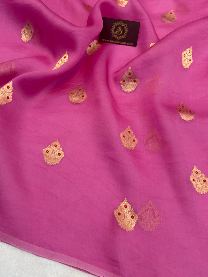 Pink Lavender Pure Kora Silk Handloom Banarasi Saree