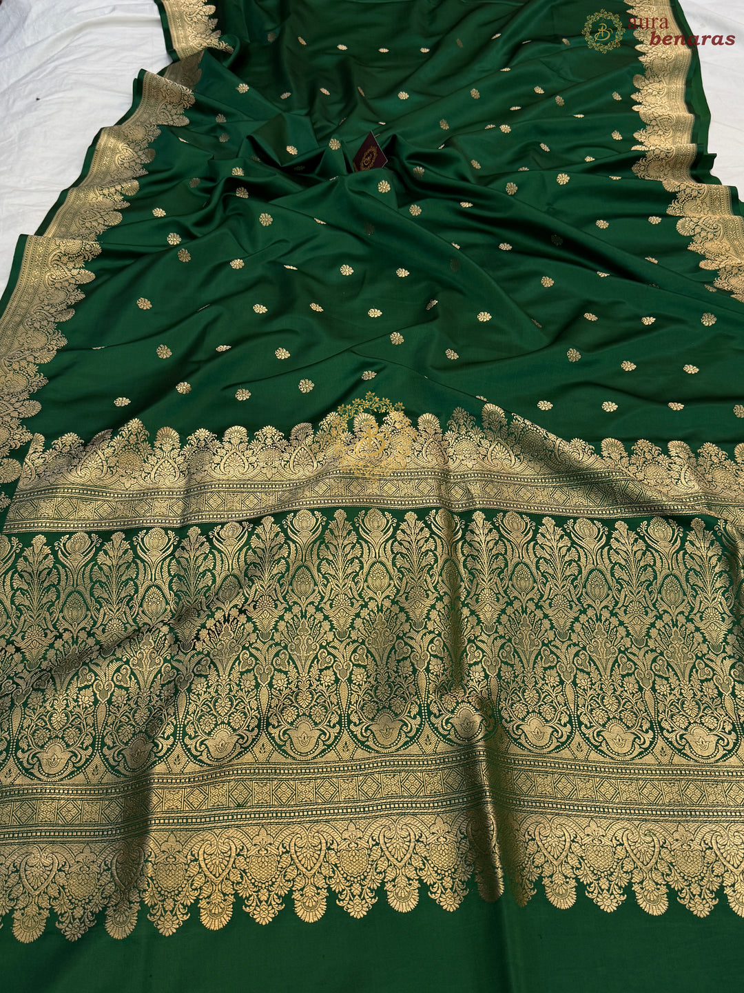 Bottle Green Pure Banarasi Handloom Mashru Silk Saree