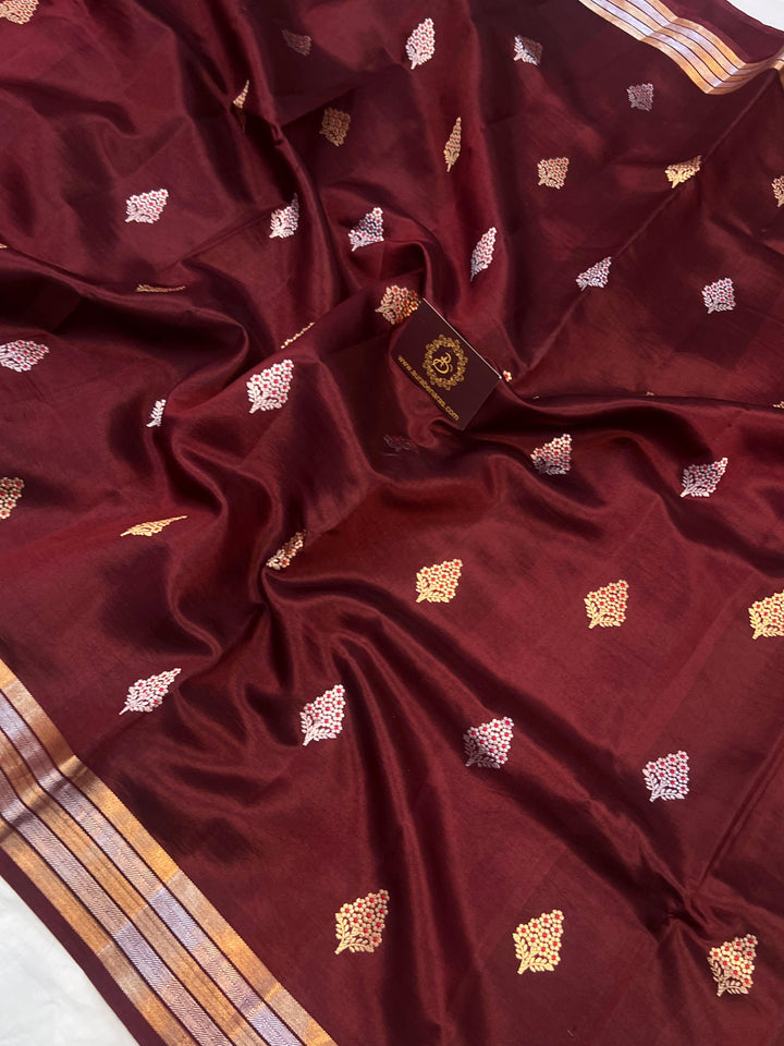 Maroon Pure Banarasi Handloom Silk Saree - Aura Benaras