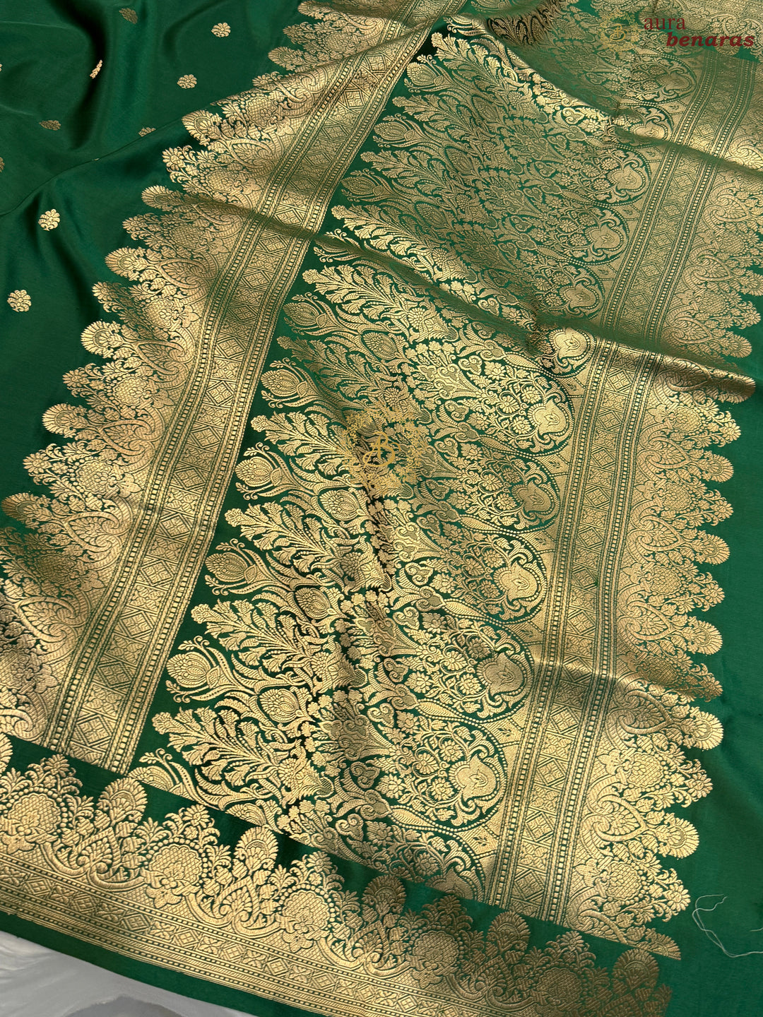 Bottle Green Pure Banarasi Handloom Mashru Silk Saree