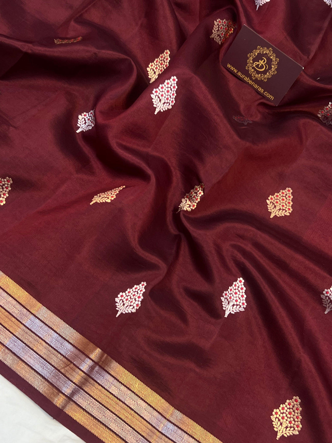 Maroon Pure Banarasi Handloom Silk Saree - Aura Benaras