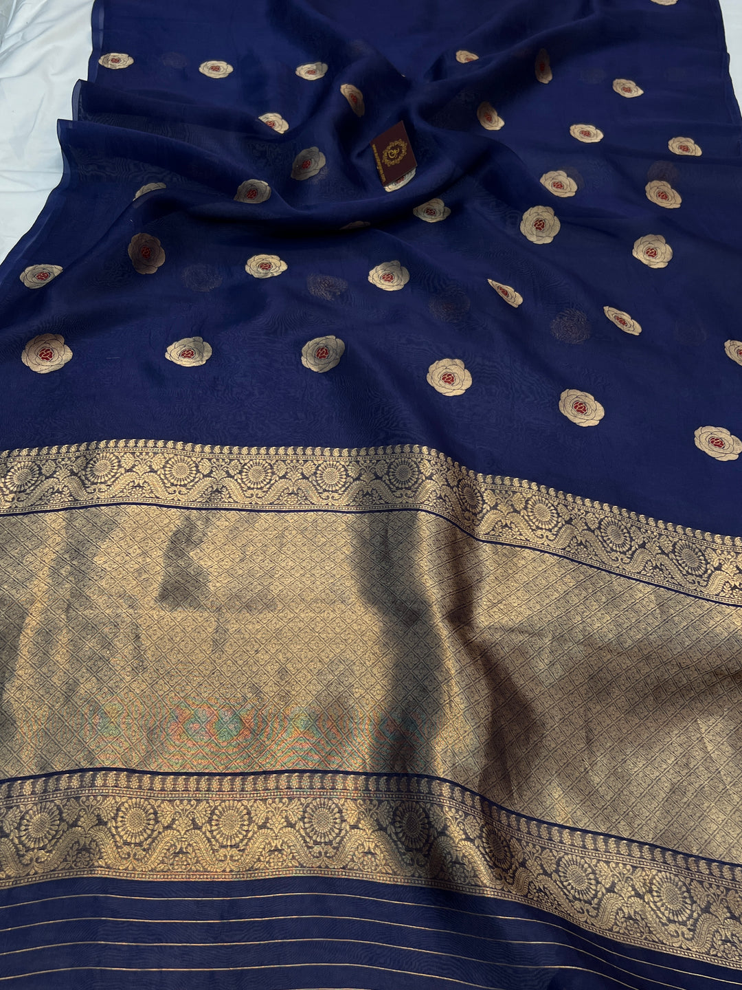 Navy Pure Kora Silk Handloom Banarasi Saree
