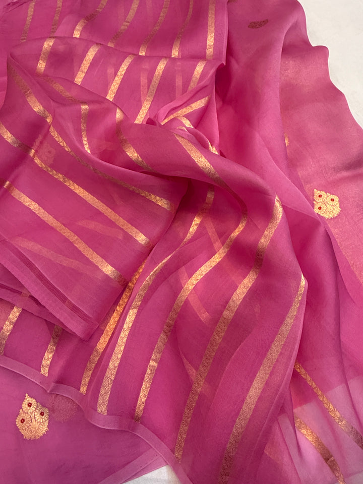 Pink Lavender Pure Kora Silk Handloom Banarasi Saree