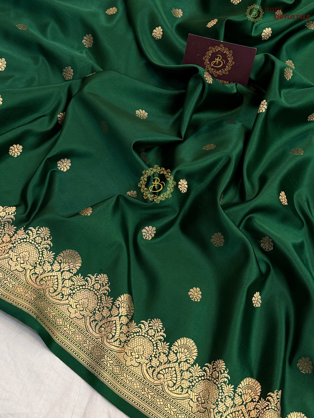 Bottle Green Pure Banarasi Handloom Mashru Silk Saree
