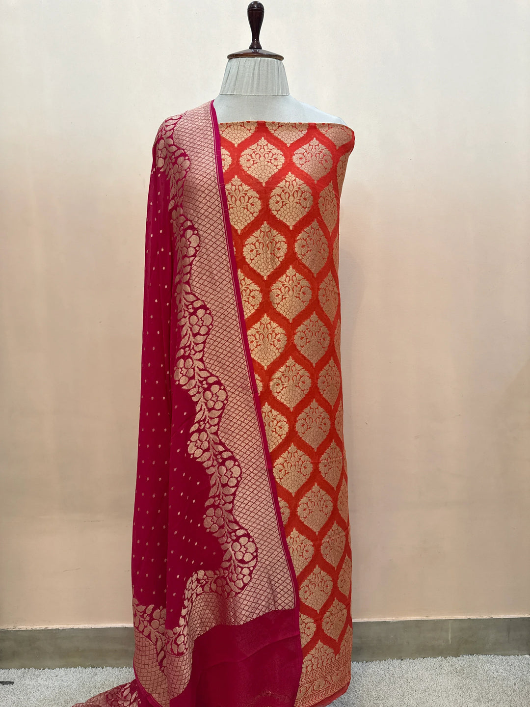 Orange Banarasi Chiffon Georgette Suit with Zari Work 